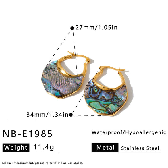 Women's Minimalist Geometric U Shaped Stainless Steel Earrings With 18K Vacuum Plated Finish And Elegant Shell Inlay Style