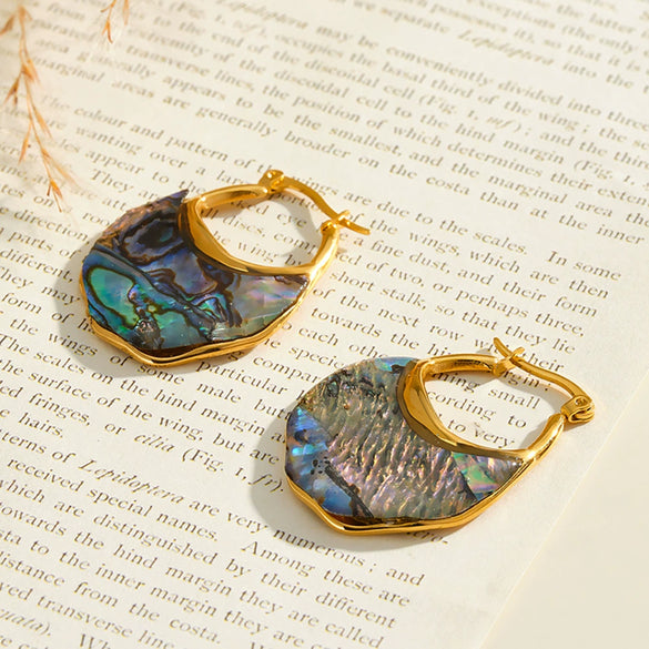 Women's Minimalist Geometric U Shaped Stainless Steel Earrings With 18K Vacuum Plated Finish And Elegant Shell Inlay Style