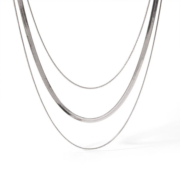 Women's Minimalist Gold Plated Stainless Steel Snake Bone Chain Necklace With Geometric Pattern And Pvdp Furnace Real Gold Treatment