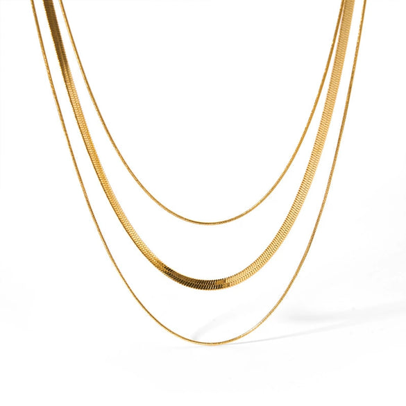 Women's Minimalist Gold Plated Stainless Steel Snake Bone Chain Necklace With Geometric Pattern And Pvdp Furnace Real Gold Treatment