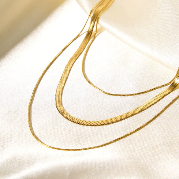 Women's Minimalist Gold Plated Stainless Steel Snake Bone Chain Necklace With Geometric Pattern And Pvdp Furnace Real Gold Treatment