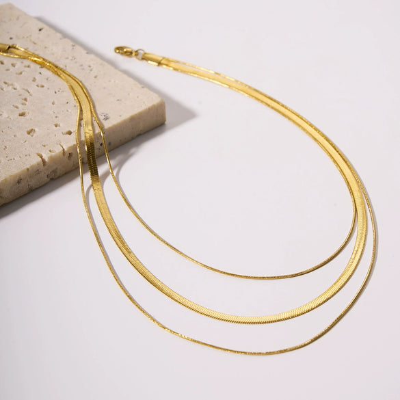 Women's Minimalist Gold Plated Stainless Steel Snake Bone Chain Necklace With Geometric Pattern And Pvdp Furnace Real Gold Treatment