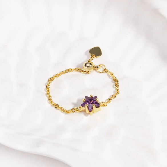 Women's Minimalist Heart Adjustable Chain Ring Copper Real Goldplated Electroplated Zircon