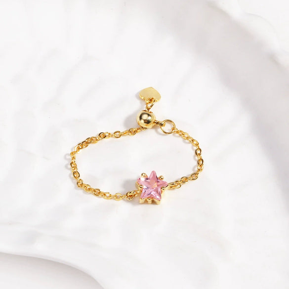 Women's Minimalist Heart Adjustable Chain Ring Copper Real Goldplated Electroplated Zircon