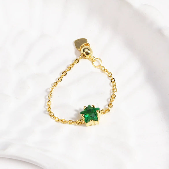 Women's Minimalist Heart Adjustable Chain Ring Copper Real Goldplated Electroplated Zircon