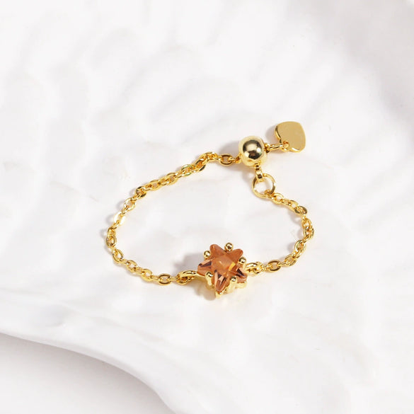 Women's Minimalist Heart Adjustable Chain Ring Copper Real Goldplated Electroplated Zircon