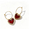 Women's Minimalist Heart Shape Copper Earrings With Electroplated Gold Finish And Red Enamel Love Pendant Design