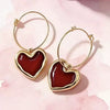 Women's Minimalist Heart Shape Copper Earrings With Electroplated Gold Finish And Red Enamel Love Pendant Design