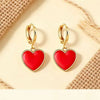 Women's Minimalist Heart Shape Copper Earrings With Electroplated Gold Finish And Red Enamel Love Pendant Design