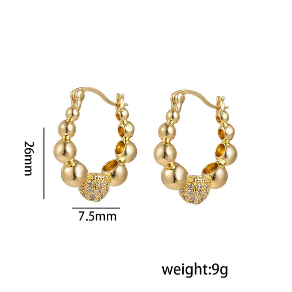 Women's Minimalist Heart Shape Titanium Steel And Copper Electroplated Round Bead Earrings