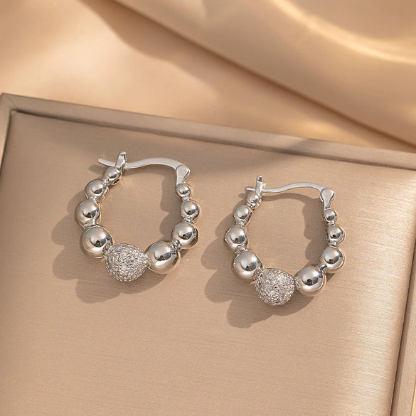 Women's Minimalist Heart Shape Titanium Steel And Copper Electroplated Round Bead Earrings
