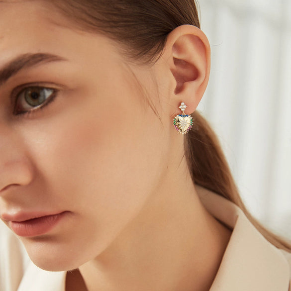 Women's Minimalist Heartshaped Copper Earrings With Zircon Inlay And Electroplated Finish