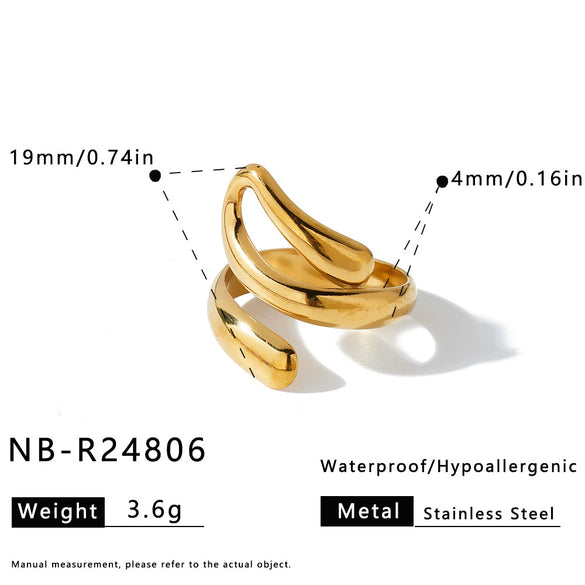 Women's Minimalist Irregular Geometric Stainless Steel Adjustable Ring With 18K Gold Vacuum Plating