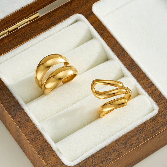 Women's Minimalist Irregular Geometric Stainless Steel Adjustable Ring With 18K Gold Vacuum Plating