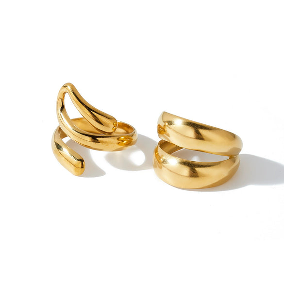 Women's Minimalist Irregular Geometric Stainless Steel Adjustable Ring With 18K Gold Vacuum Plating