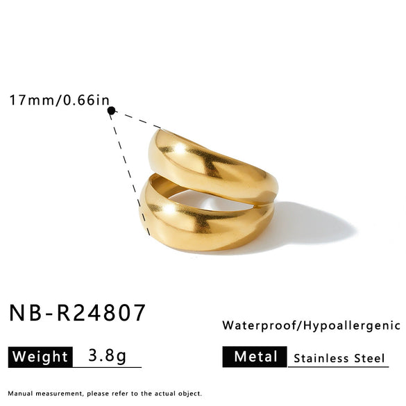 Women's Minimalist Irregular Geometric Stainless Steel Adjustable Ring With 18K Gold Vacuum Plating