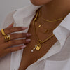 Women's Minimalist Jewelry Set With Stainless Steel And Titanium Steel Love Drop Bell Pattern Electroplated Rings Earrings Necklaces Bracelets