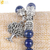 Women's Minimalist Lapis Lazuli Beaded Stretch Bangle Bracelet With Tree Of Life Charm And Electroplated Alloy Accessories