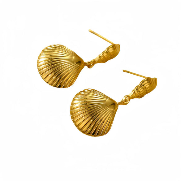 Women's Minimalist Natural Conch Scallop Titanium Steel Electroplated Earrings