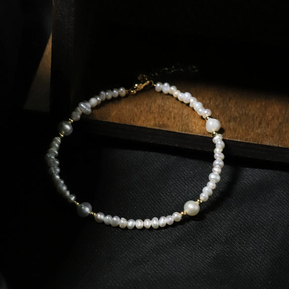 Women's Minimalist Natural Geometric Pearl Adjustable Flat Bead Bracelet With Electroplating