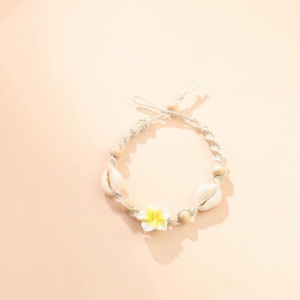 Women's Minimalist Natural Shell Braided Flower Anklet