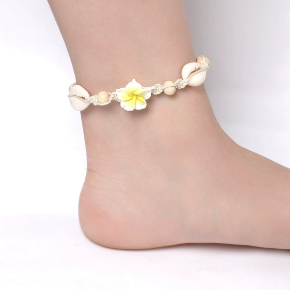 Women's Minimalist Natural Shell Braided Flower Anklet