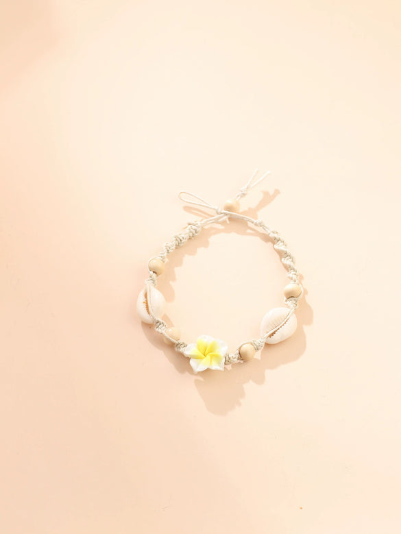 Women's Minimalist Natural Shell Braided Flower Anklet