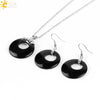 Women's Minimalist Natural Stone And Copper Jewelry Set Hollow Concentric Round Pendant Necklace And Earrings With Tiger Eye Crystal Accent