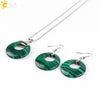Women's Minimalist Natural Stone And Copper Jewelry Set Hollow Concentric Round Pendant Necklace And Earrings With Tiger Eye Crystal Accent