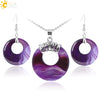 Women's Minimalist Natural Stone And Copper Jewelry Set Hollow Concentric Round Pendant Necklace And Earrings With Tiger Eye Crystal Accent