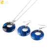 Women's Minimalist Natural Stone And Copper Jewelry Set Hollow Concentric Round Pendant Necklace And Earrings With Tiger Eye Crystal Accent