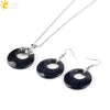 Women's Minimalist Natural Stone And Copper Jewelry Set Hollow Concentric Round Pendant Necklace And Earrings With Tiger Eye Crystal Accent
