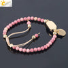 Women's Minimalist Natural Stone Beaded Woven Bracelet With Heart Pendant Adjustable Handmade Alloy Electroplated Jewelry