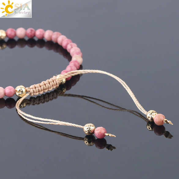 Women's Minimalist Natural Stone Beaded Woven Bracelet With Heart Pendant Adjustable Handmade Alloy Electroplated Jewelry