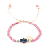Women's Minimalist Natural Stone Beaded Woven Bracelet With Heart Pendant Adjustable Handmade Alloy Electroplated Jewelry