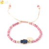 Women's Minimalist Natural Stone Beaded Woven Bracelet With Heart Pendant Adjustable Handmade Alloy Electroplated Jewelry