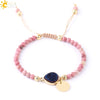 Women's Minimalist Natural Stone Beaded Woven Bracelet With Heart Pendant Adjustable Handmade Alloy Electroplated Jewelry