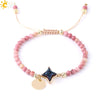 Women's Minimalist Natural Stone Beaded Woven Bracelet With Heart Pendant Adjustable Handmade Alloy Electroplated Jewelry