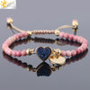 Women's Minimalist Natural Stone Beaded Woven Bracelet With Heart Pendant Adjustable Handmade Alloy Electroplated Jewelry