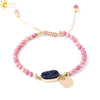 Women's Minimalist Natural Stone Beaded Woven Bracelet With Heart Pendant Adjustable Handmade Alloy Electroplated Jewelry