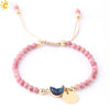 Women's Minimalist Natural Stone Beaded Woven Bracelet With Heart Pendant Adjustable Handmade Alloy Electroplated Jewelry