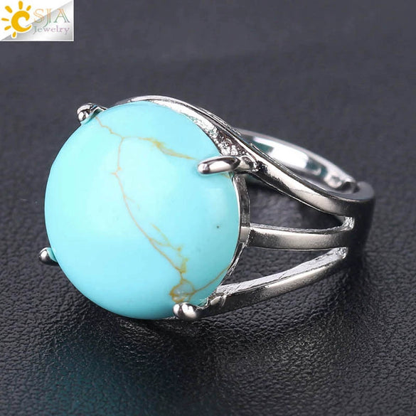 Women's Minimalist Natural Stone Claw Set Hollow Out Gemstone Ring With Copper Accessories Crystal Style Party Jewelry