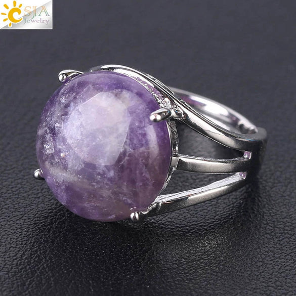 Women's Minimalist Natural Stone Claw Set Hollow Out Gemstone Ring With Copper Accessories Crystal Style Party Jewelry