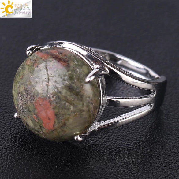 Women's Minimalist Natural Stone Claw Set Hollow Out Gemstone Ring With Copper Accessories Crystal Style Party Jewelry