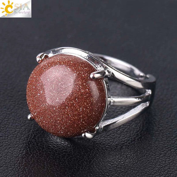 Women's Minimalist Natural Stone Claw Set Hollow Out Gemstone Ring With Copper Accessories Crystal Style Party Jewelry