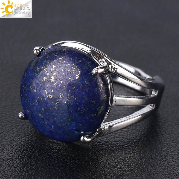 Women's Minimalist Natural Stone Claw Set Hollow Out Gemstone Ring With Copper Accessories Crystal Style Party Jewelry