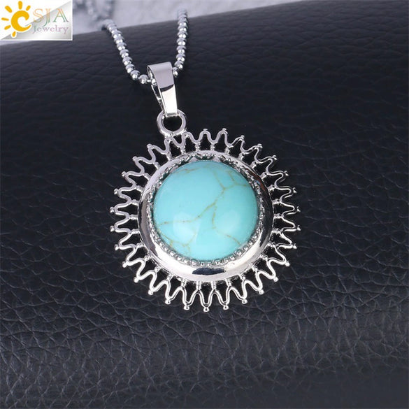 Women's Minimalist Natural Stone Sunflower Pendant Necklace With Hollow Flower Design Copper Ball Chain Electroplated Fashion Clavicle Necklace