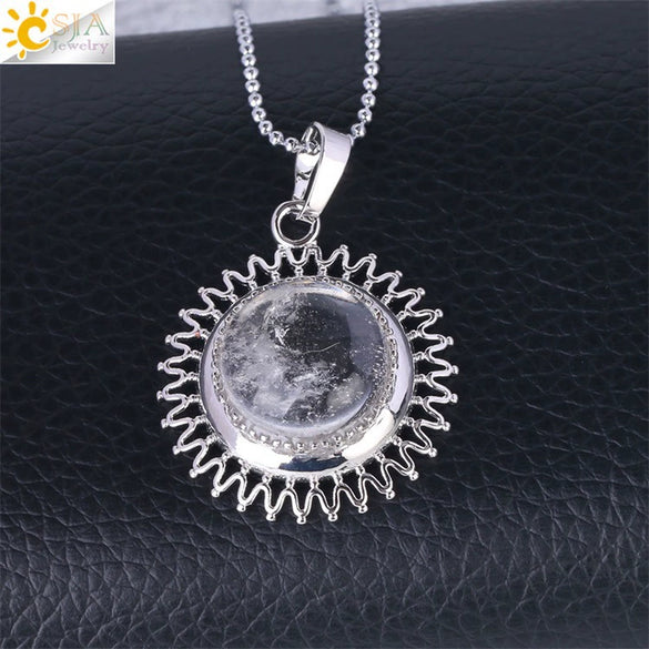 Women's Minimalist Natural Stone Sunflower Pendant Necklace With Hollow Flower Design Copper Ball Chain Electroplated Fashion Clavicle Necklace