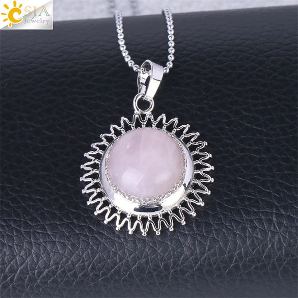 Women's Minimalist Natural Stone Sunflower Pendant Necklace With Hollow Flower Design Copper Ball Chain Electroplated Fashion Clavicle Necklace