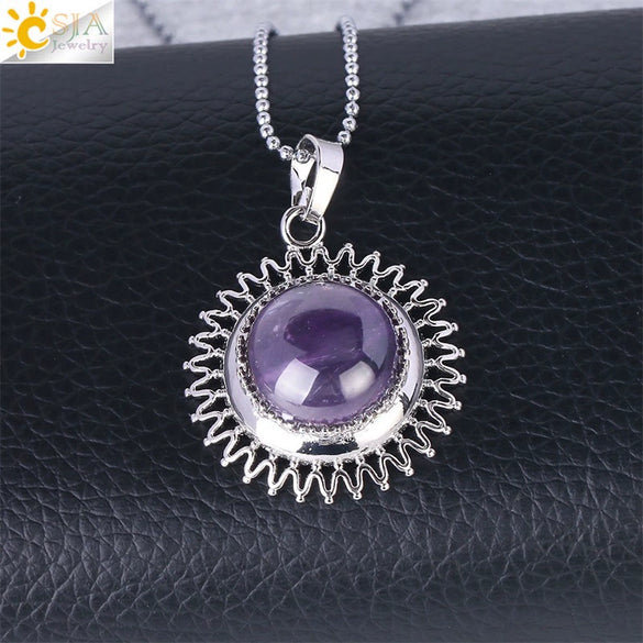 Women's Minimalist Natural Stone Sunflower Pendant Necklace With Hollow Flower Design Copper Ball Chain Electroplated Fashion Clavicle Necklace
